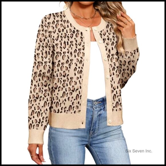 Lightweight Cardigan Sweater Crew Neck Button Down Long Sleeve Chic Spring - Picture 4 of 7